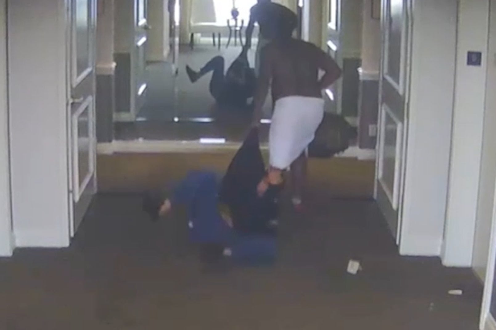 In the video, Combs is then seen attempting to drag Ms Ventura back down the hotel corridor after punching and kicking her several times