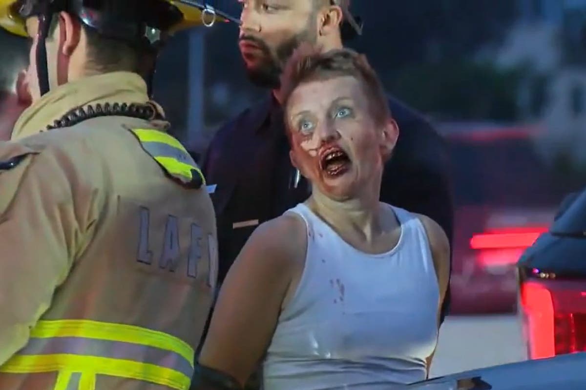 LA police car chase ends with bloodied and screaming suspect in handcuffs