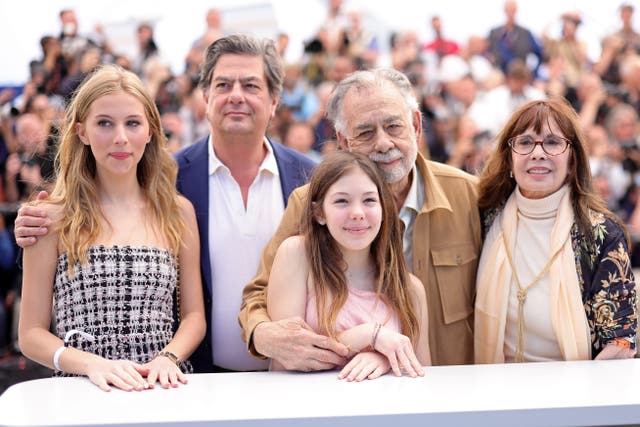 <p>Romy Croquet, Roman Coppola, Cosima Mars, Director Francis Ford Coppola and Talia Shire in Cannes for ‘Megalopolis’ </p>