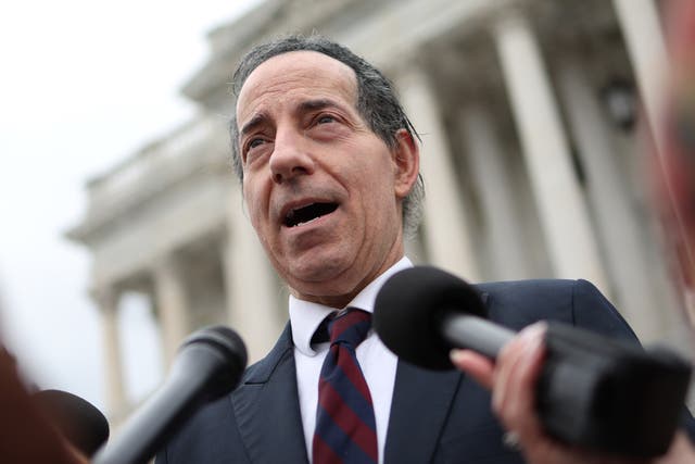 <p>Representative Jamie Raskin, pictured speaking to reporters in May, said Democrats are having ‘serious conversations’ about Biden’s future as the nominee </p>