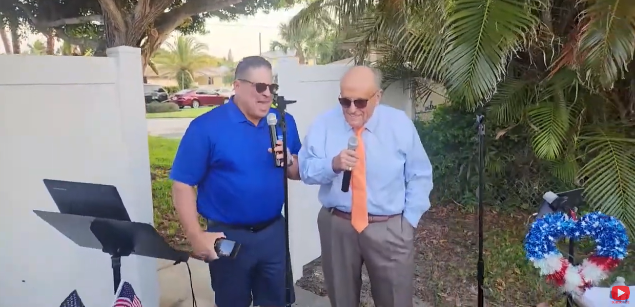 Rudy Giuliani (right), pictured on Friday singing ‘New York, New York’ at his 80th birthday party before being served an indictment accusing him of 2020 election interference