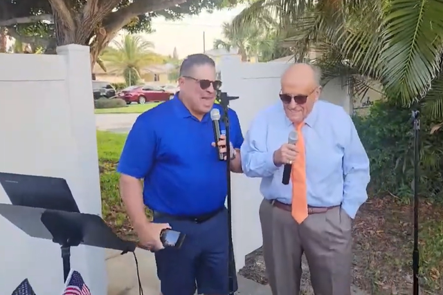 <p>Rudy Giuliani (right), on Friday singing ‘New York, New York’ at his 80th birthday party, was  subsequently served an indictment accusing him of 2020 election interference</p>