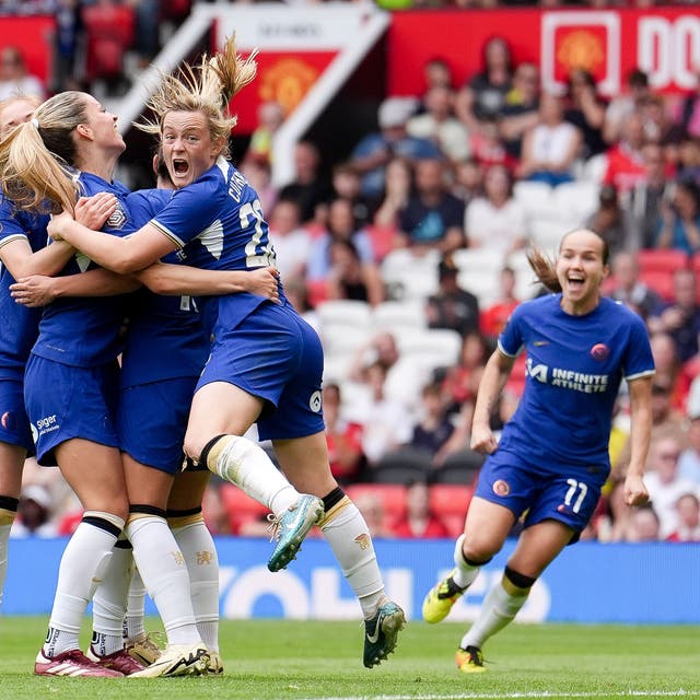 Chelsea’s Melanie Leupolz (second left) celebrates as her side clinched the WSL (Martin Rickett/PA)