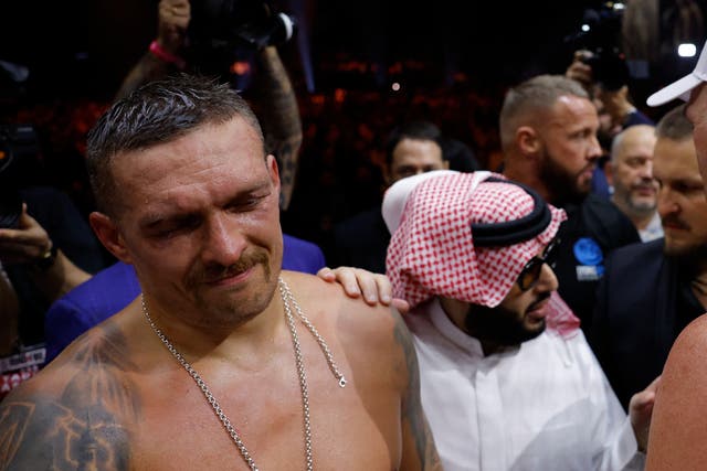 <p>Oleksandr Usyk after defeating Tyson Fury</p>