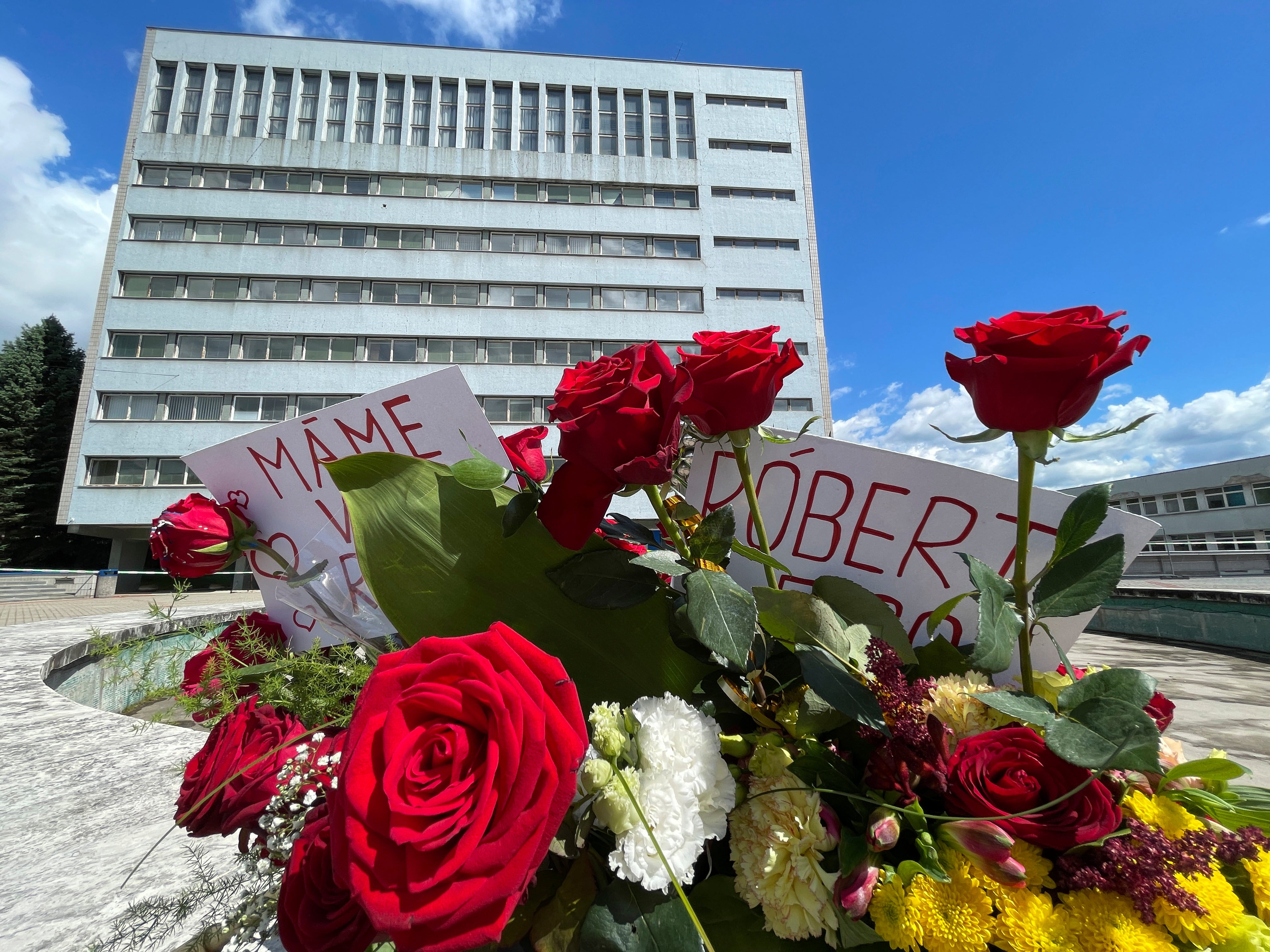 Flowers are placed outside the F. D. Roosevelt University Hospital