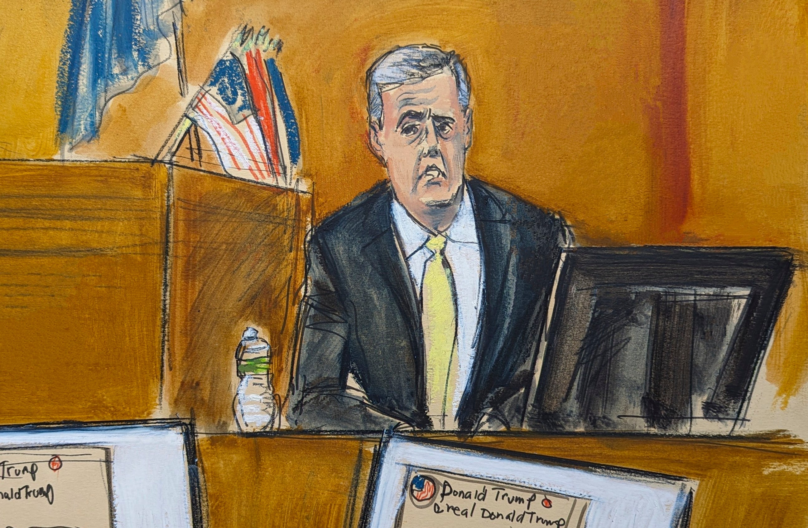 Michael Cohen testifies on the witness stand during cross examination