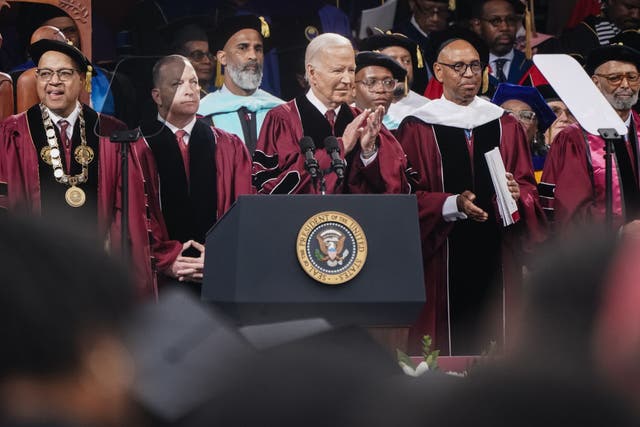 <p>President Joe Biden attends Morehouse College’s commencement ceremonies on 19 May as the keynote speaker for the event</p>
