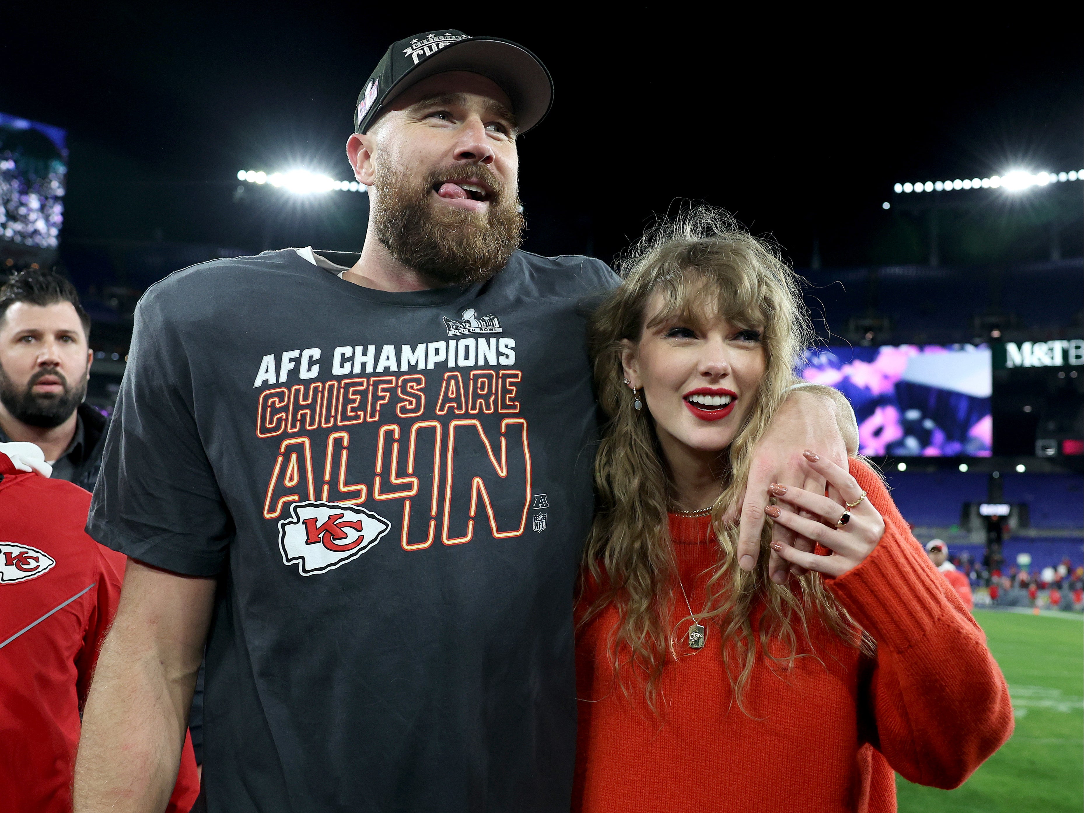 Travis Kelce and Taylor Swift celebrate Kansas City Chiefs winning 2024 Super Bowl