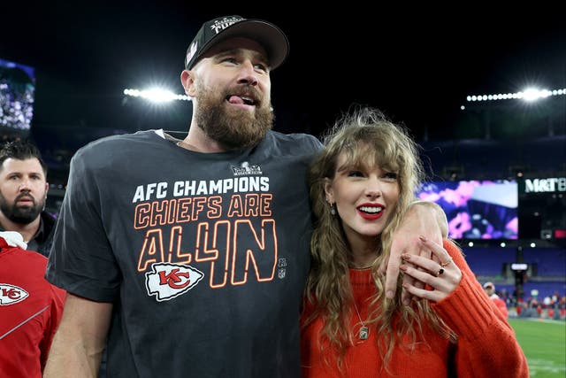 <p>Travis Kelce and Taylor Swift celebrate Kansas City Chiefs winning 2024 Super Bowl </p>
