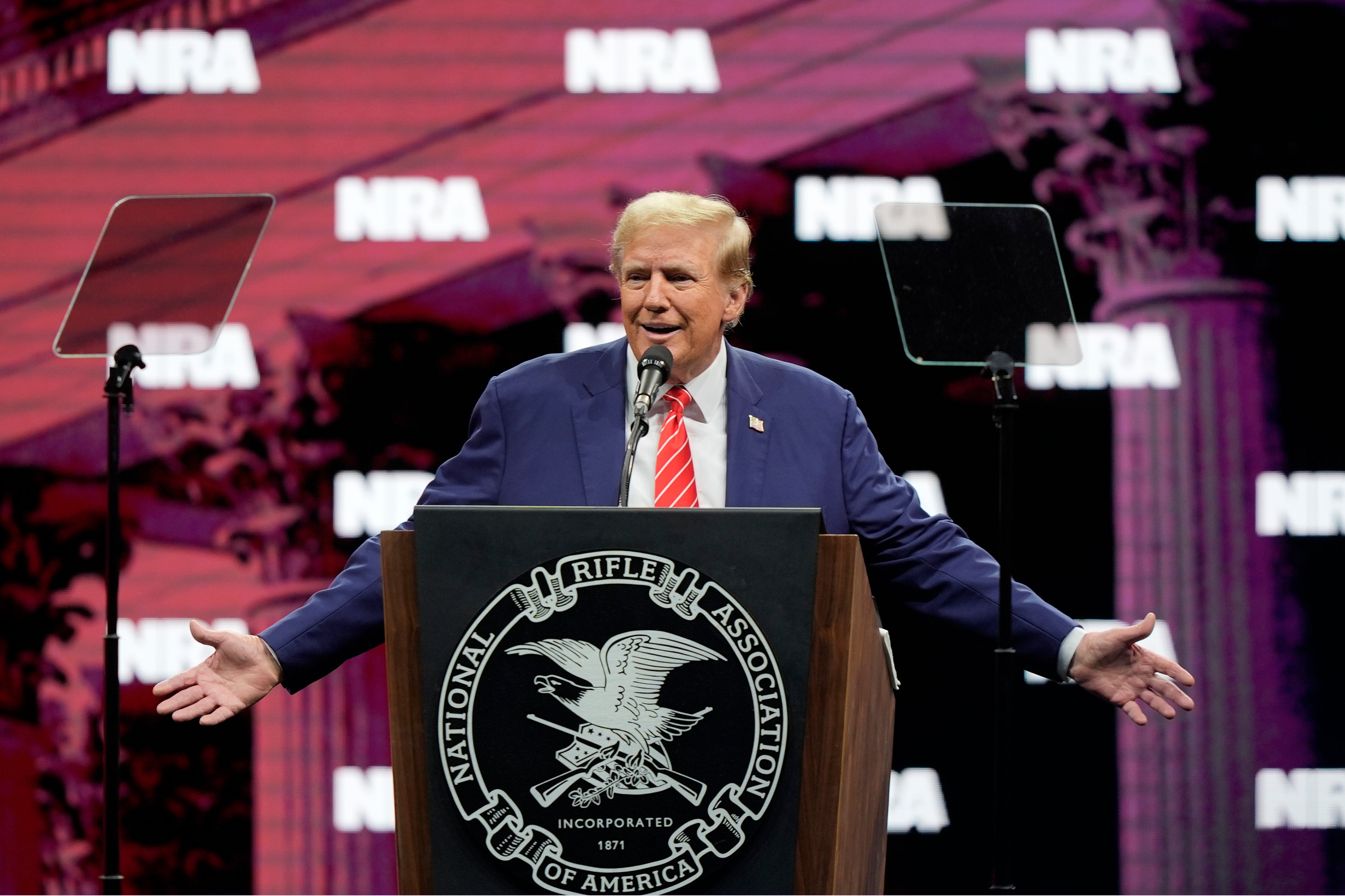 Former President Donald Trump speaks during the National Rifle Association Convention in Dallas on 18 May 2024