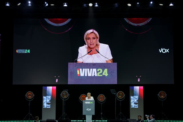 <p>Marine Le Pen has said that she and Italy’s Giorgia Meloni can set up a new unified hard-right European political grouping</p>