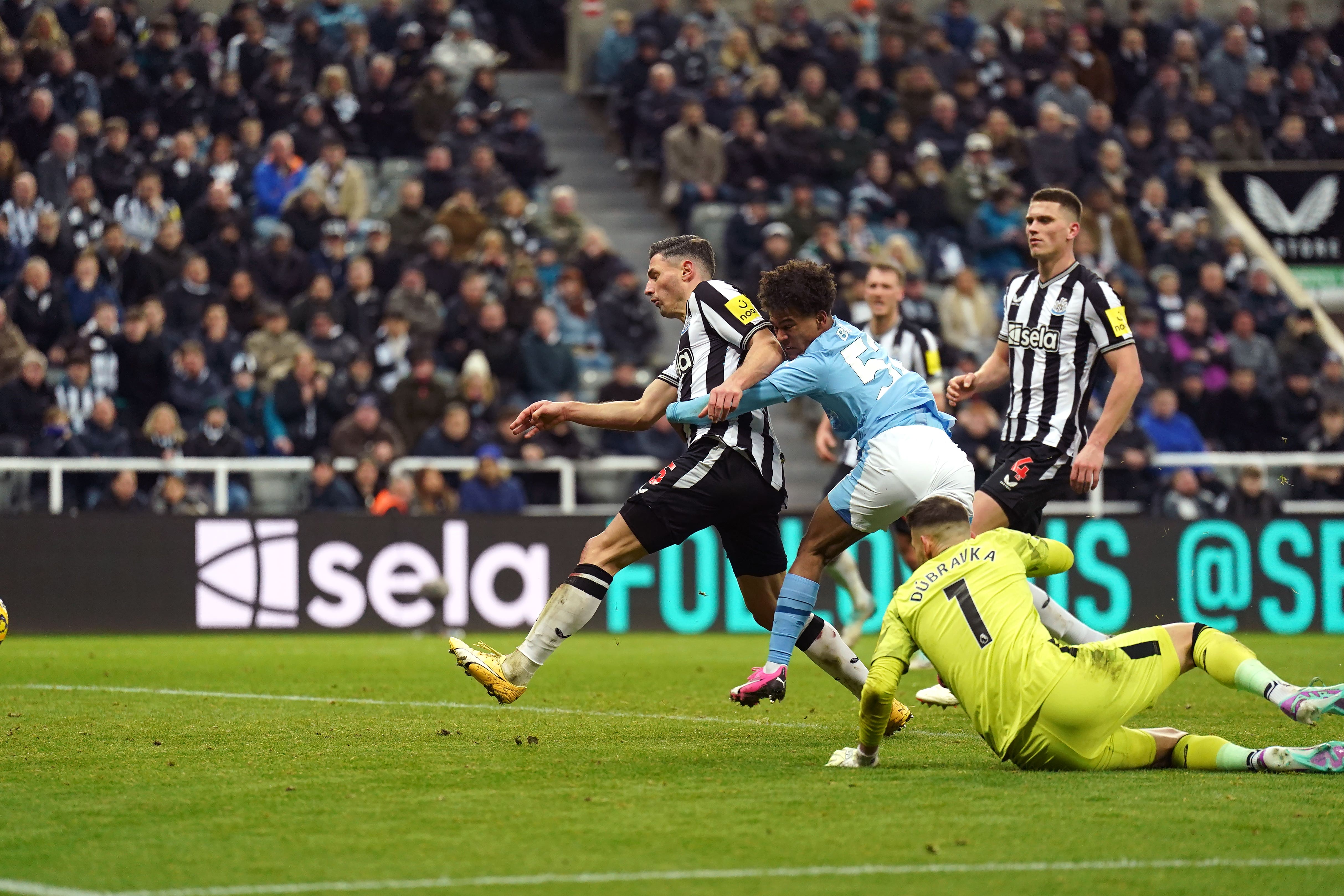 Oscar Bobb’s goal at Newcastle was a significant moment in Manchester City’s campaign (Owen Humphreys/PA)