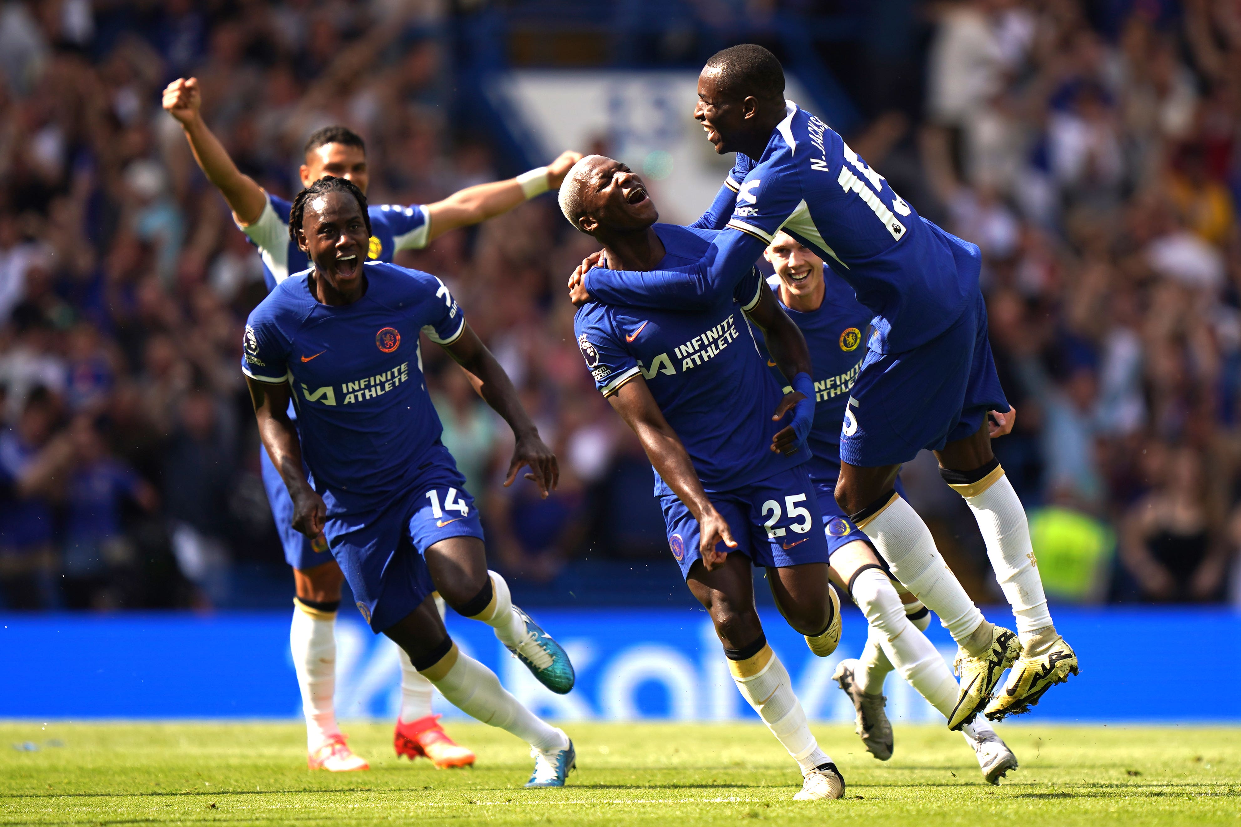 Moises Caicedo (centre) scored from halfway in the victory over Bournemouth (Bradley Collyer/PA)