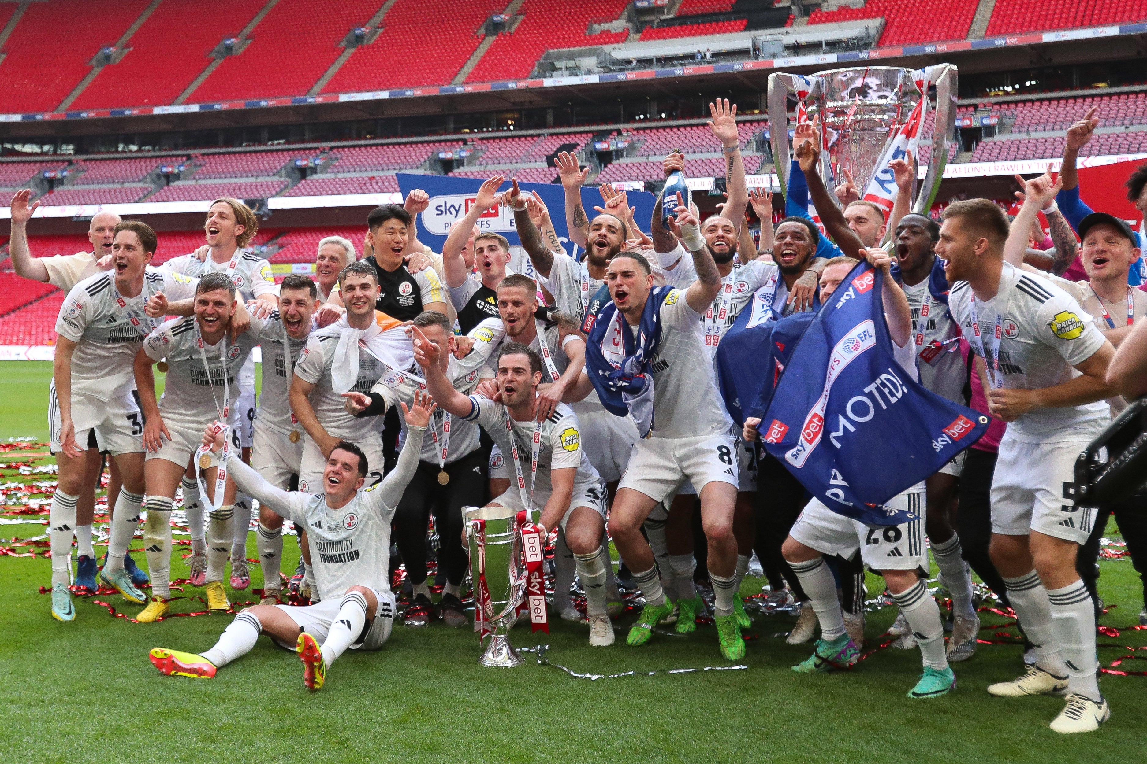 Crawley Town celebrate their triumph at Wembley