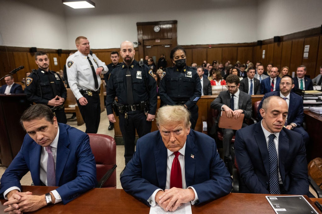 Donald Trump appears in court for his criminal fraud trial on 16 May 2024