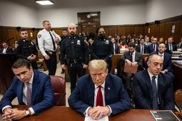 Donald Trump appears in court for his criminal fraud trial on 16 May 2024