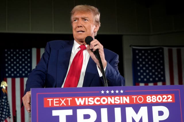<p>Donald Trump speaks at a campaign rally on 1 May in Waukesha, Wisconsin </p>