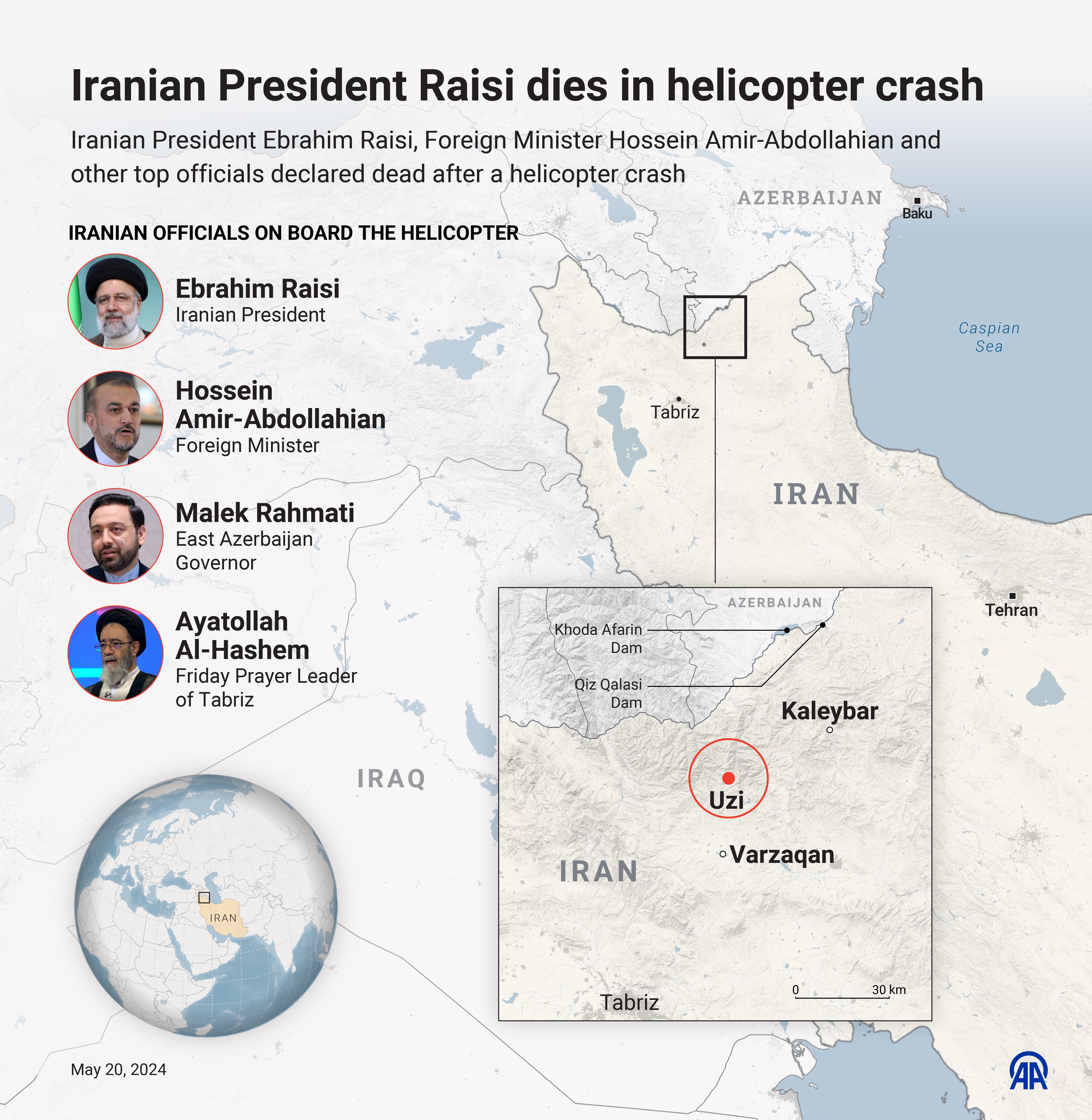 Ebrahim Raisi has died in a helicopter crash after it went missing in a mountainous region in foggy weather conditions