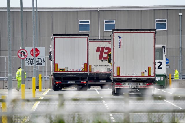 <p>Lorries at the Sevington Inland Border Facility in Ashford as the National Audit Office warns over uncertainty for a post-Brexit border controls system</p>