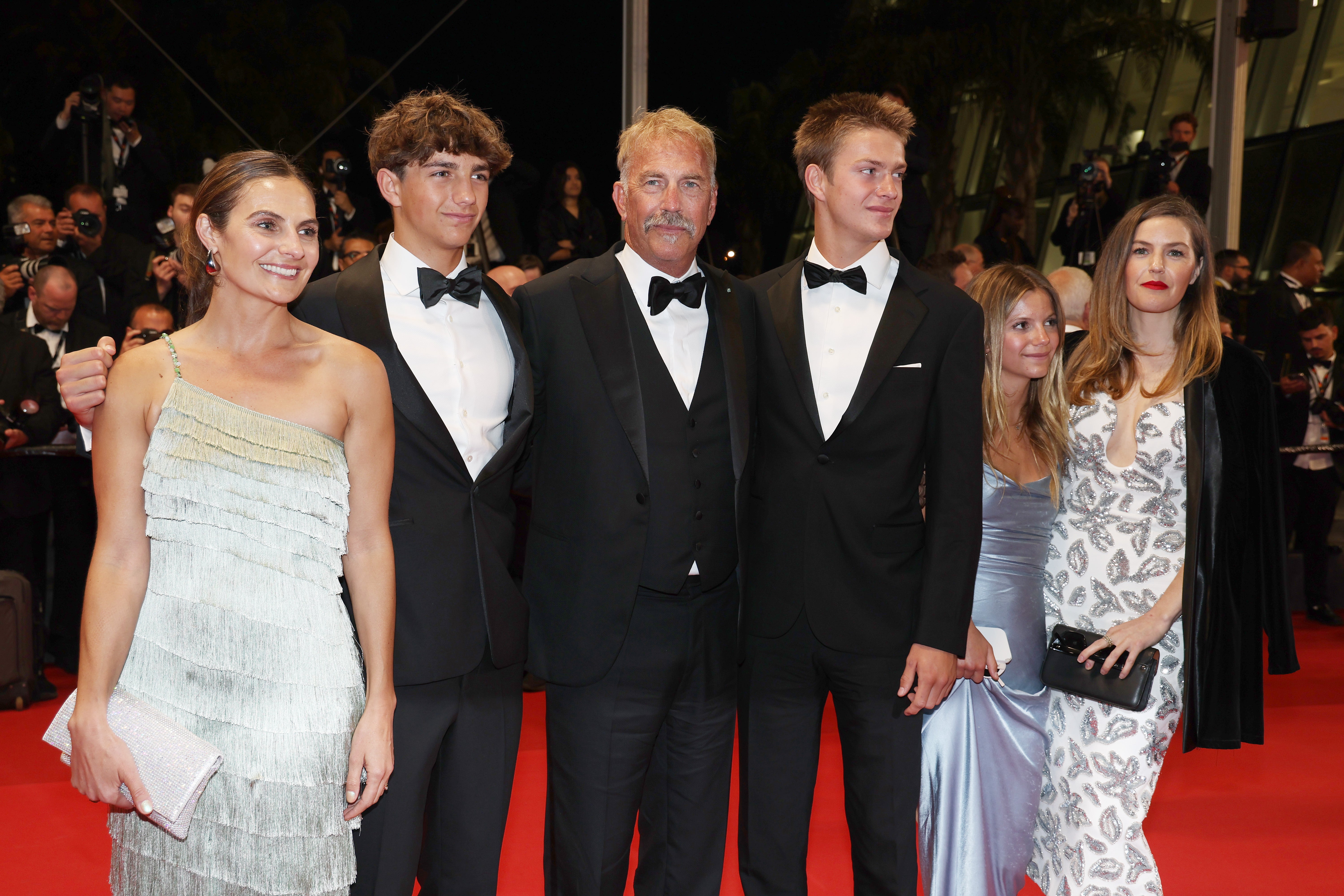 Kevin Costner at Cannes Film Festival with his children Annie, Hayes, Kevin, Cayden, Grace and Lily