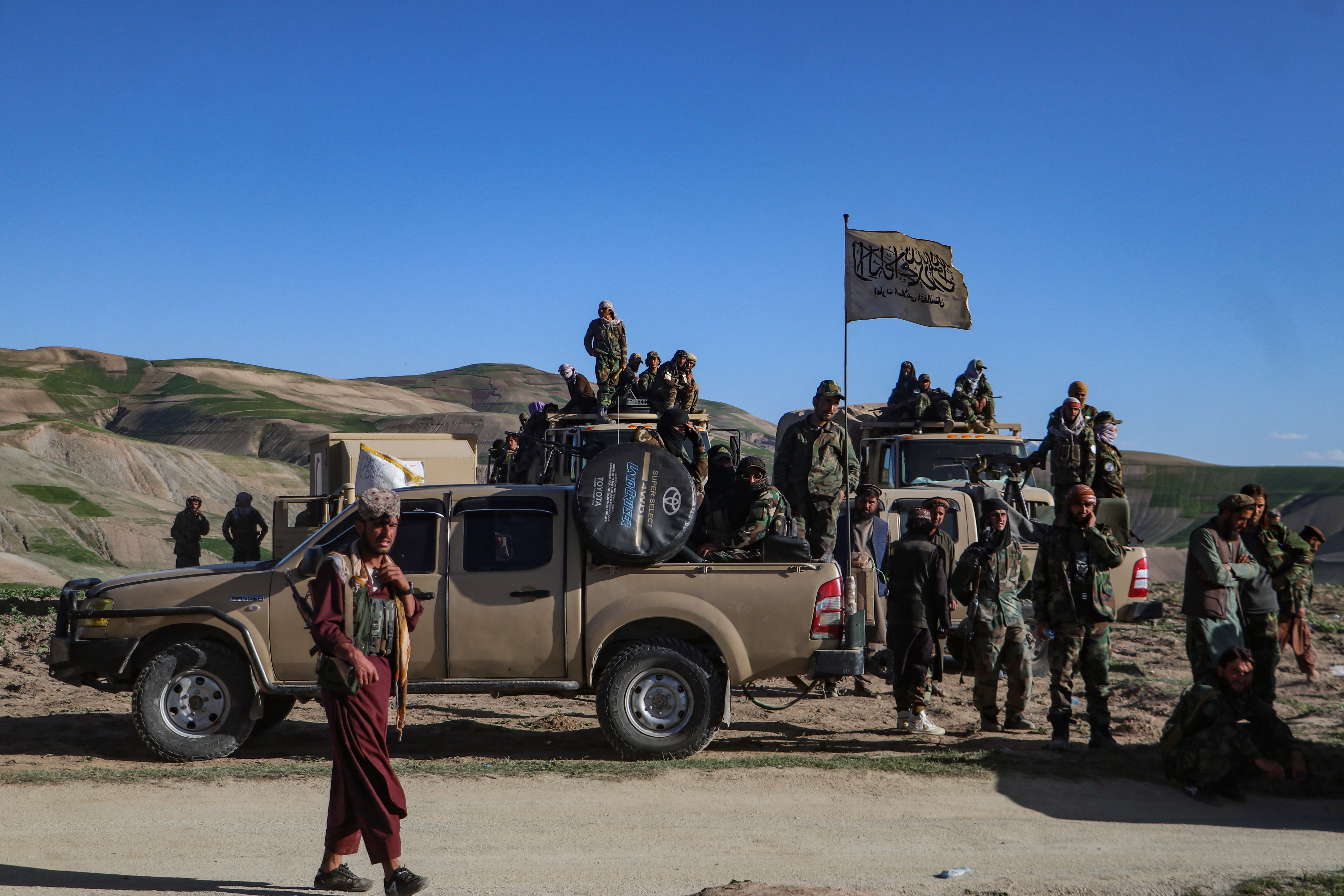 <p>Afghan security personnel of the Taliban government patrol Badakhshan province</p>