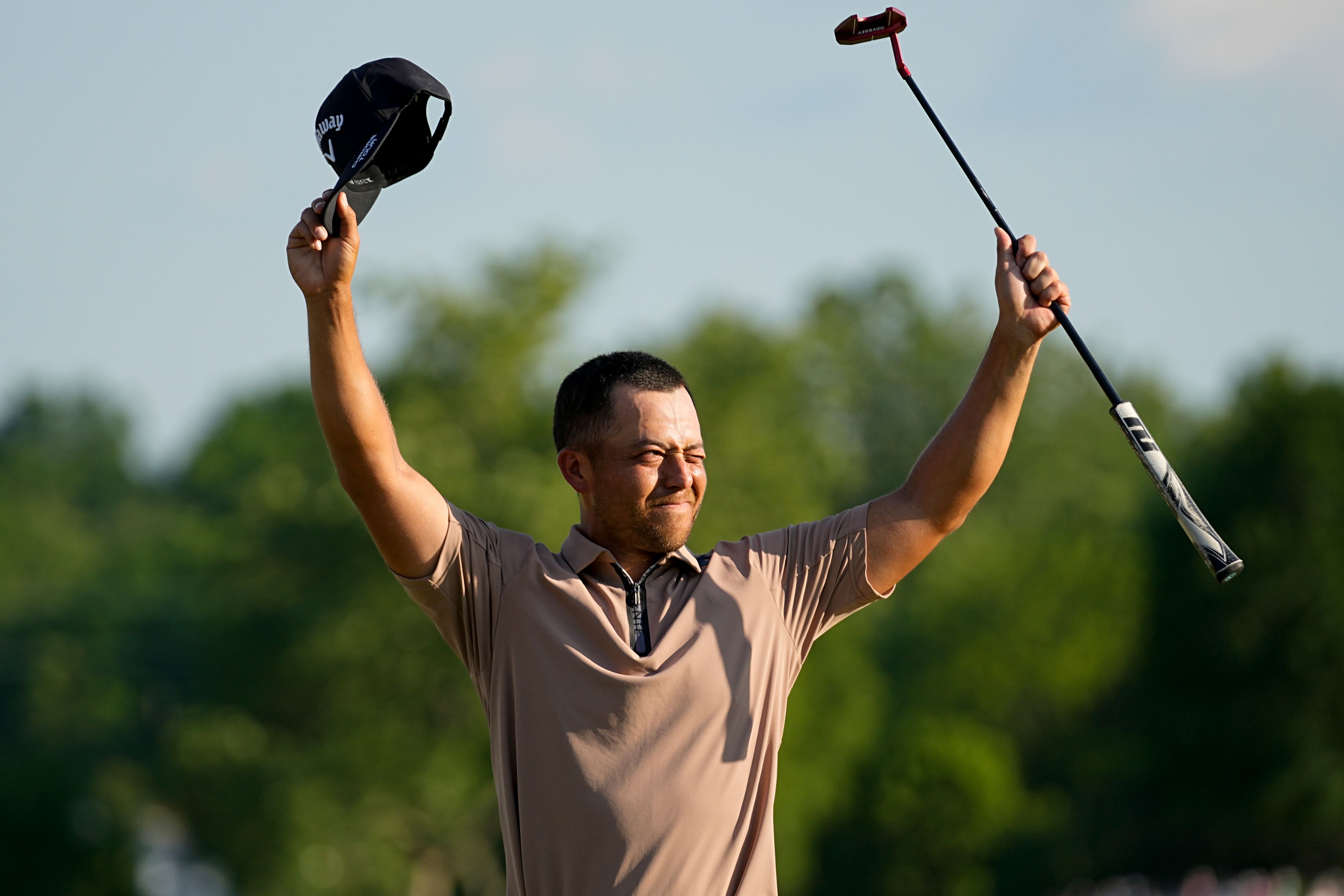 Xander Schauffele celebrates after winning the US PGA Championship at Valhalla (Sue Ogrocki/AP)