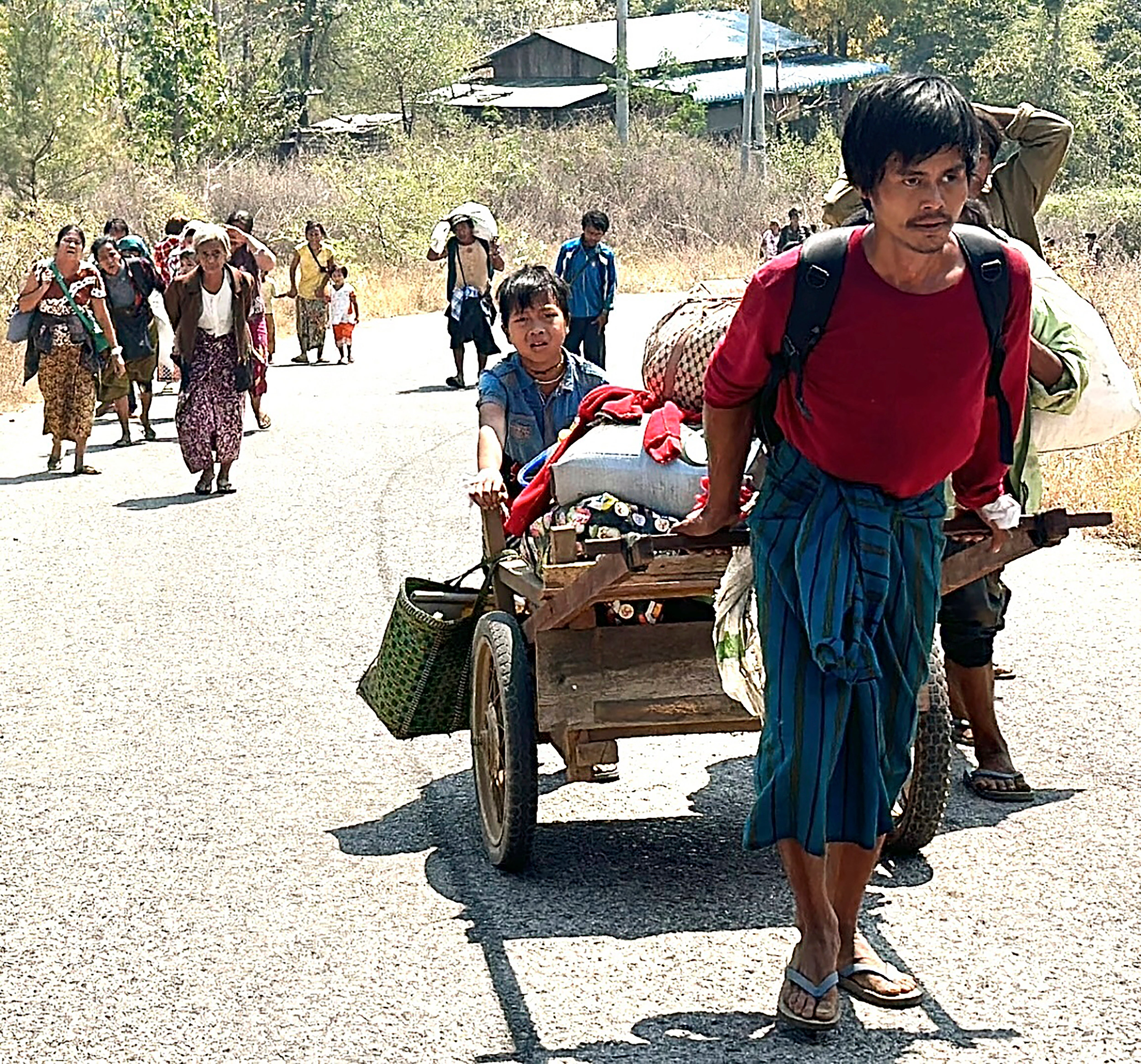 <p>People flee the fighting in Pasaung area in Myanmar’s Karenni state on 1 March 2024</p>