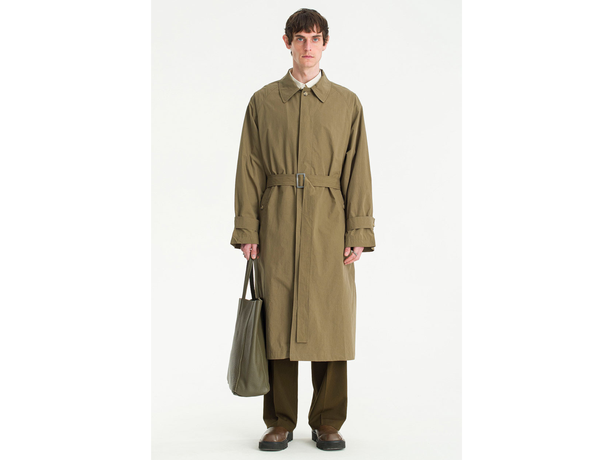 Olive belted trench coat