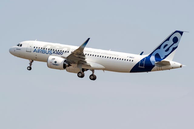 <p>The new Airbus A320neo takes off for its first test flight at Toulouse-Blagnac airport, southwestern France</p>