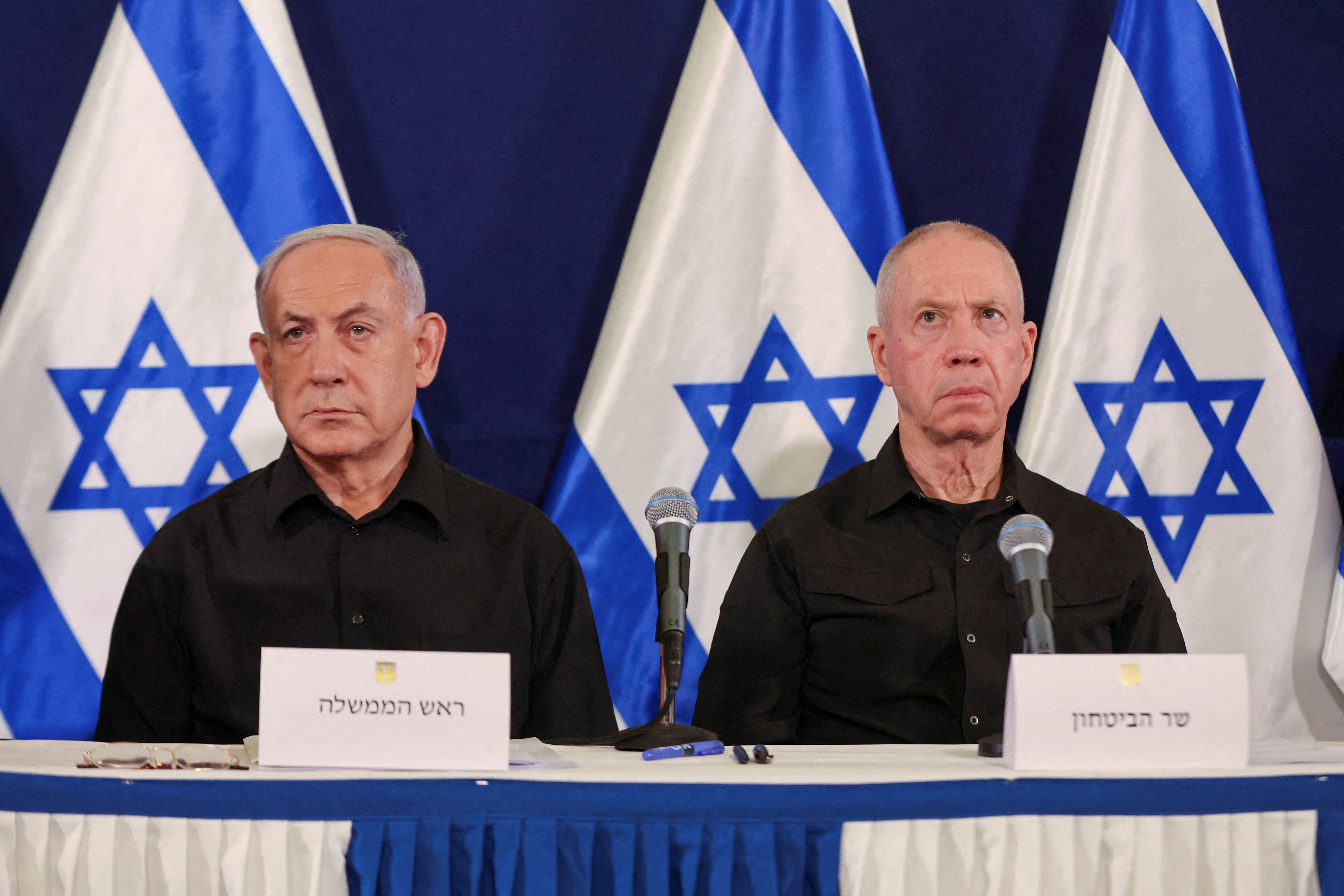 An arrest warrant could also be issued for Israeli defence minister Yoav Gallant (right)