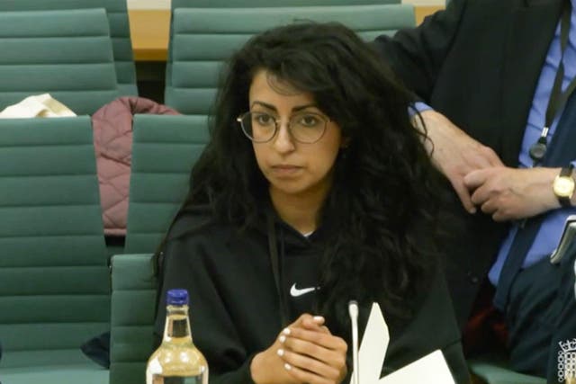 Myriam Raja, writer and director, giving evidence on British film and high-end television to the Culture, Media and Sport Committee at the Houses of Parliament (House of Commons/PA)