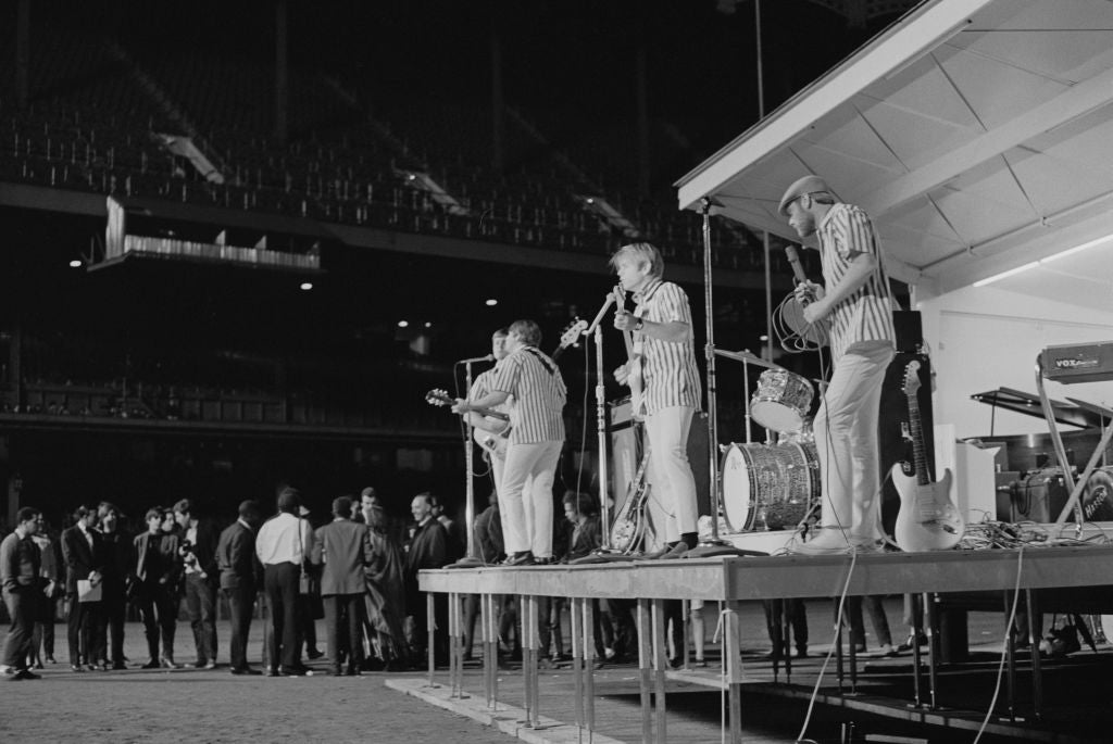 The Beach Boys performing at Yankee Stadium in 1966