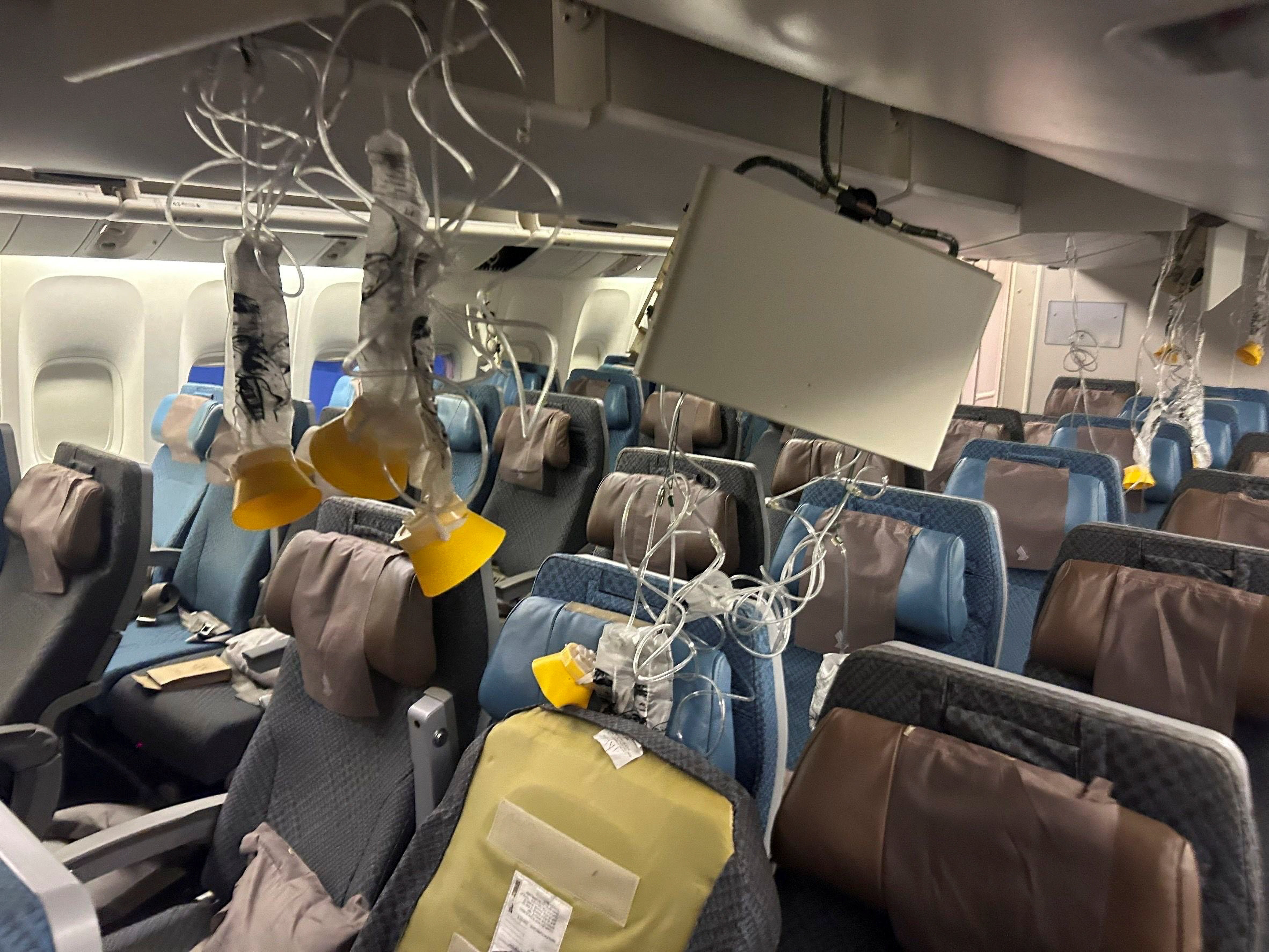 Oxygen masks that fell from the ceiling during the turbulent flight