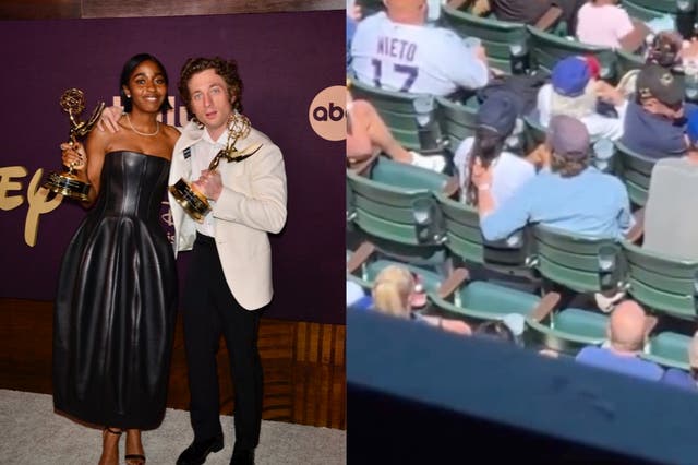 <p>Video shows Jeremy Allen White and Ayo Edebiri sitting close at baseball game  </p>