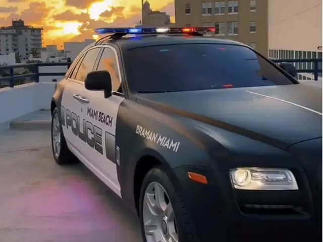 <p>Pictured: Miami Beach Police Department’s new Rolls-Royce Ghost. The luxury car was loaned to the department by Braman, a local dealership, and will be used for recruitment events</p>