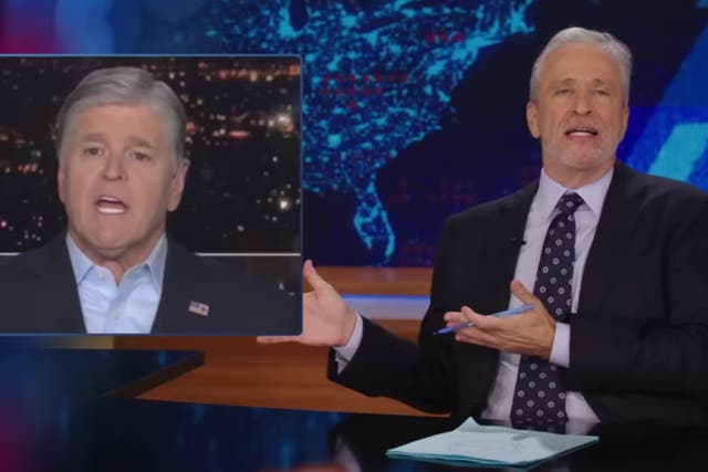 <p>Jon Stewart mocks Fox News anchor Sean Hannity over cancel culture obsession</p>