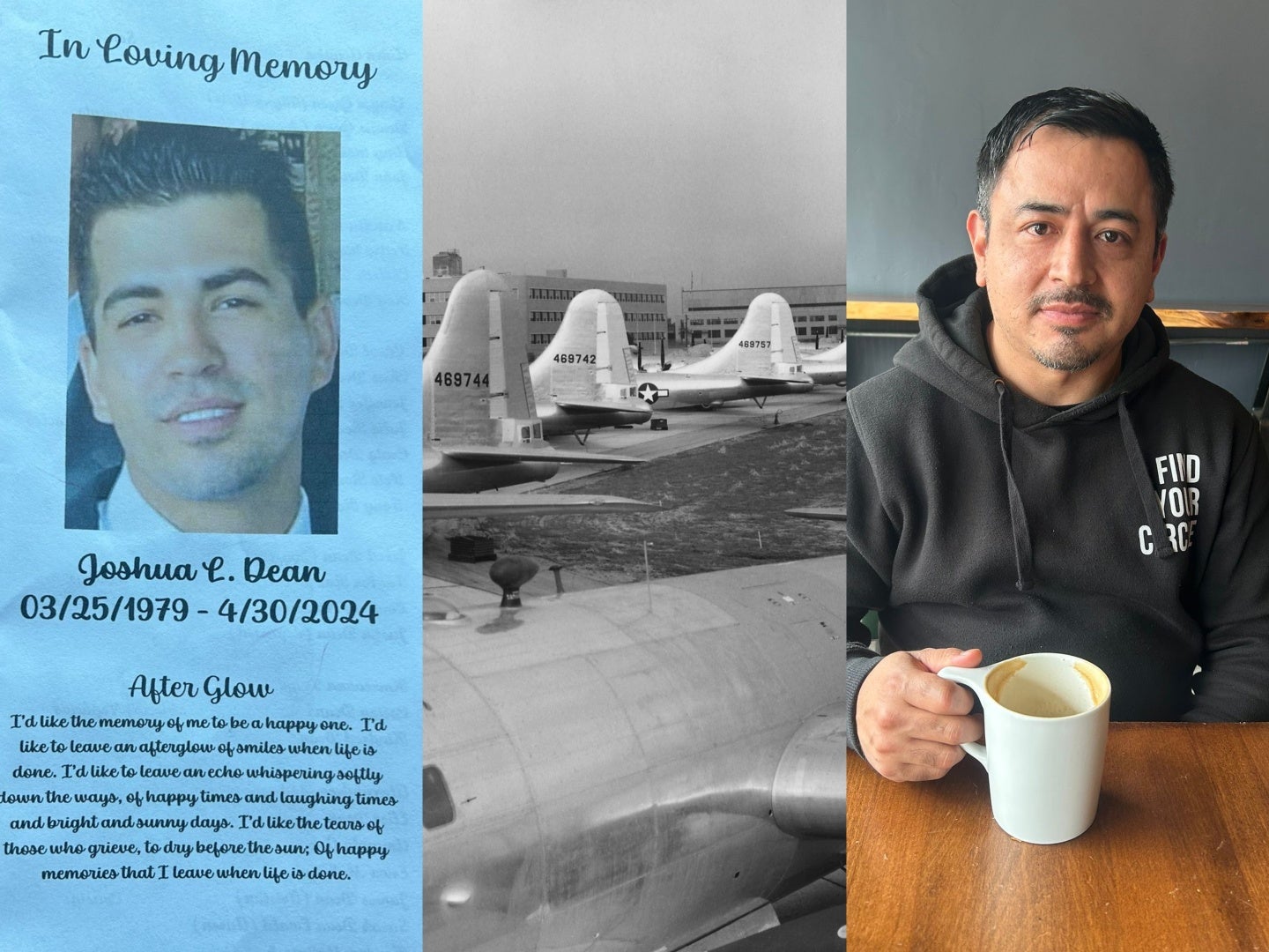 Joshua Dean memorial service on the left, Santiago Paredes on the right
