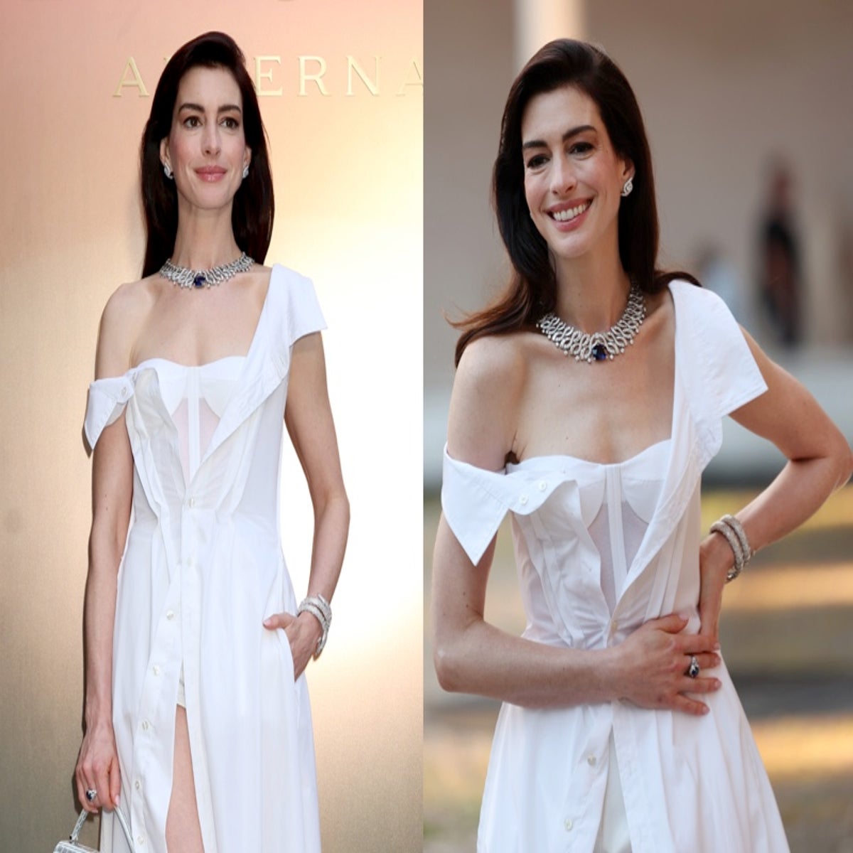 anne hathaway white shirt dress Anne Hathaway's Gap Corset Shirtdress Is Available for $158