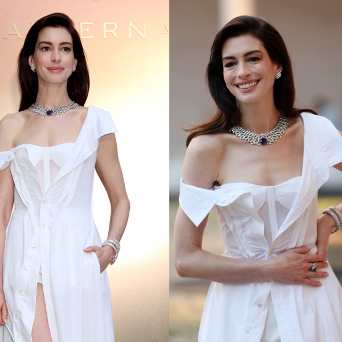 anne hathaway white shirt dress Anne Hathaway's Gap Corset Shirtdress Is Available for $158