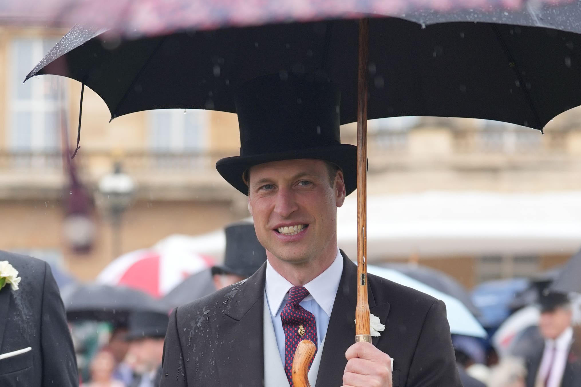 The Prince of Wales uses an umbrella during the Sovereign’s Garden Party (Yui Mok/PA)