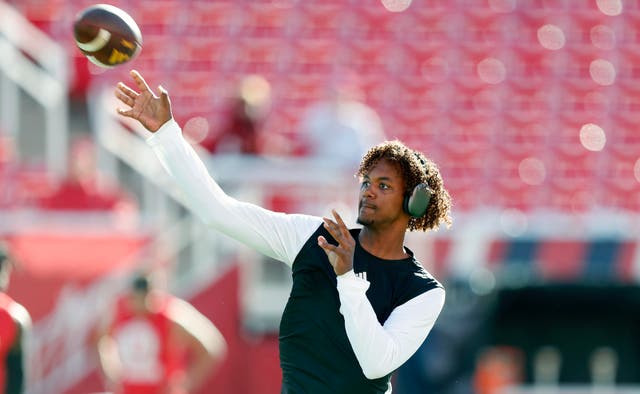 <p>Jaden Rashada #5 of the Arizona State Sun Devils throws a pass during warmups before their game against the Utah Utes at Rice Eccles Stadium on November 4, 2023 in Salt Lake City, Utah</p>