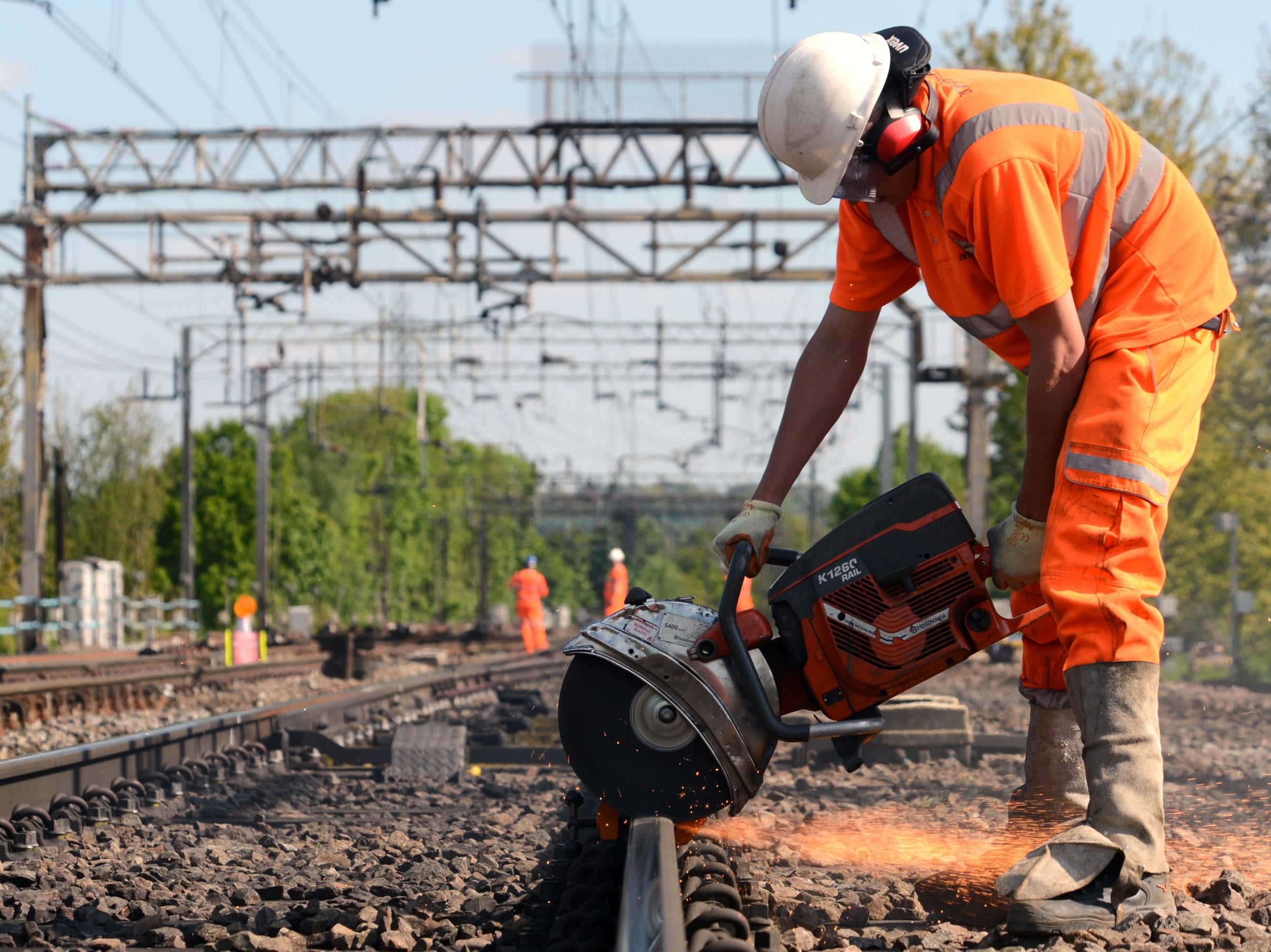Line closure: Network Rail engineers working on the West Coast main line near Watford