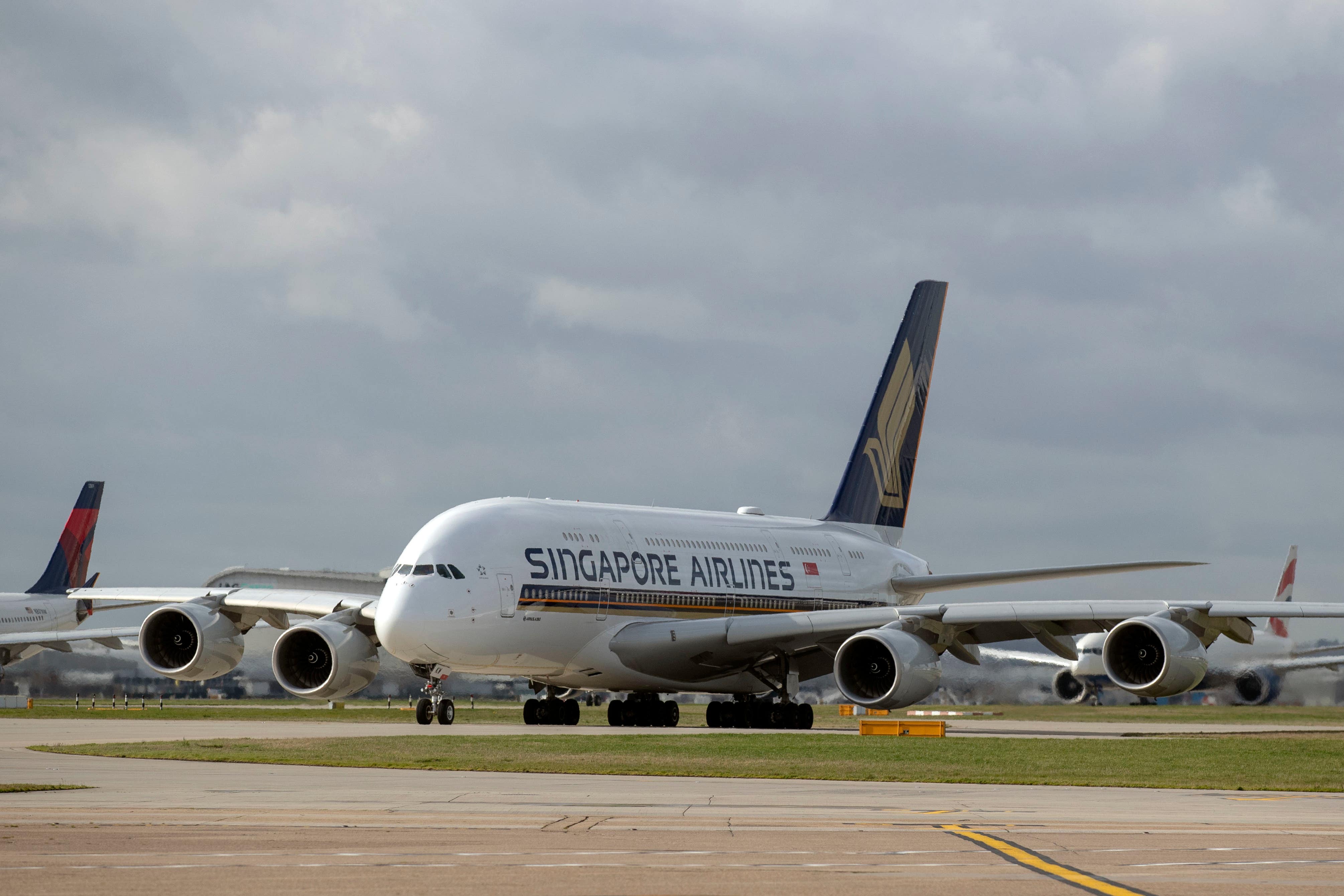 A Singapore Airlines Airbus A380 plane taxis to the southern runway at Heathrow Airport (Steve Parsons/PA)