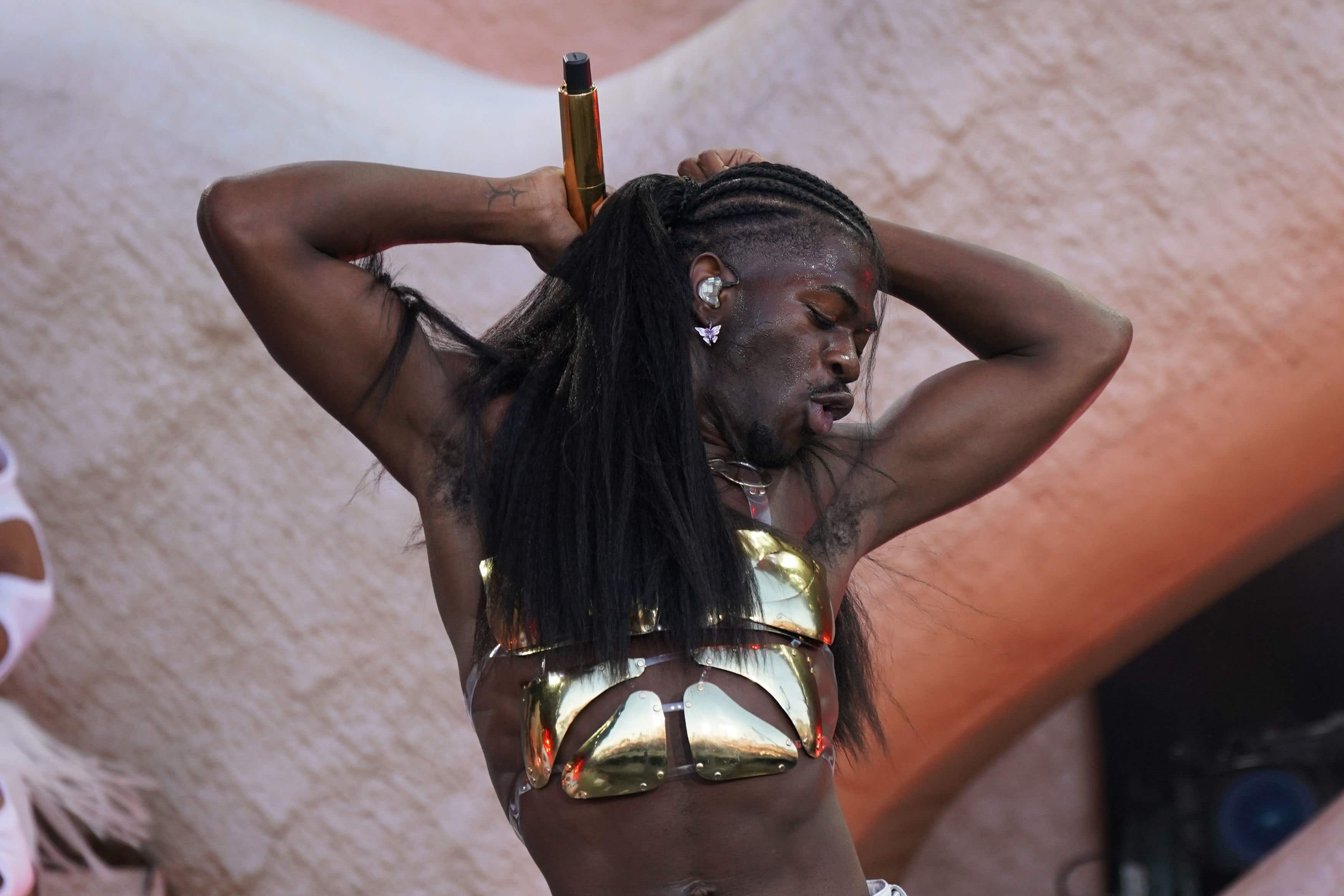 Lil Nas X performing on the Pyramid Stage at the Glastonbury Festival (Yui Mok/PA)