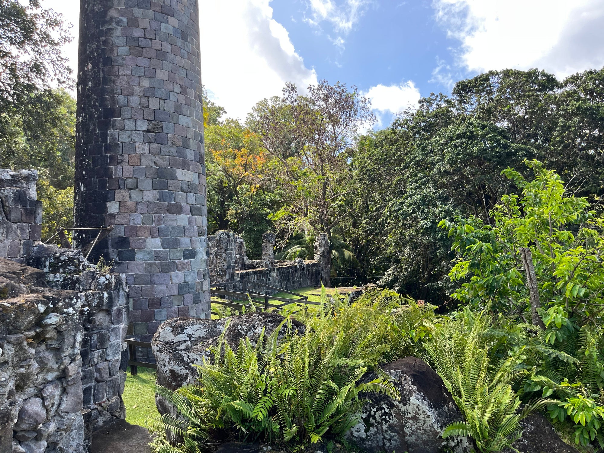 Nature is beginning to envelop the ruins of an old sugar refinery in St Kitts