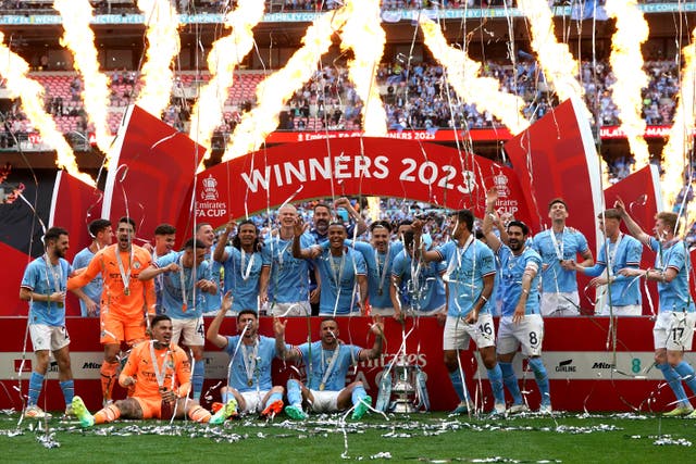 Manchester City are hoping to beat Manchester United in a second successive FA Cup final (Nick Potts/PA)