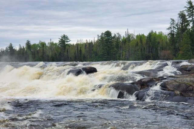 <p>Curtain Falls, a waterfall located on the border between the US and Canada. The bodies of two canoeists have been found after being swept away</p>