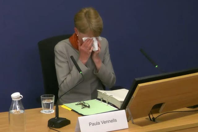 Paula Vennells broke down in tears during her evidence on Wednesday (Post Office Horizon IT Inquiry/PA)
