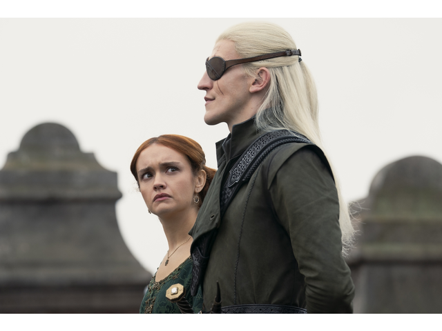 Olivia Cooke and Ewan Mitchell as Alicent Hightower and Aemond Targaryen in House of the Dragon season two