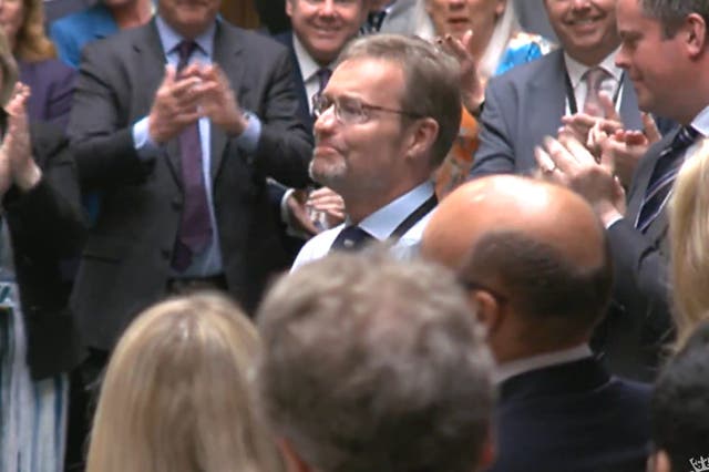 Craig Mackinlay, Conservative MP for South Thanet, is applauded by members of parliament as he returns to the House of Commons for the first time since he was rushed into hospital with sepsis (House of Commons/UK Parliament)